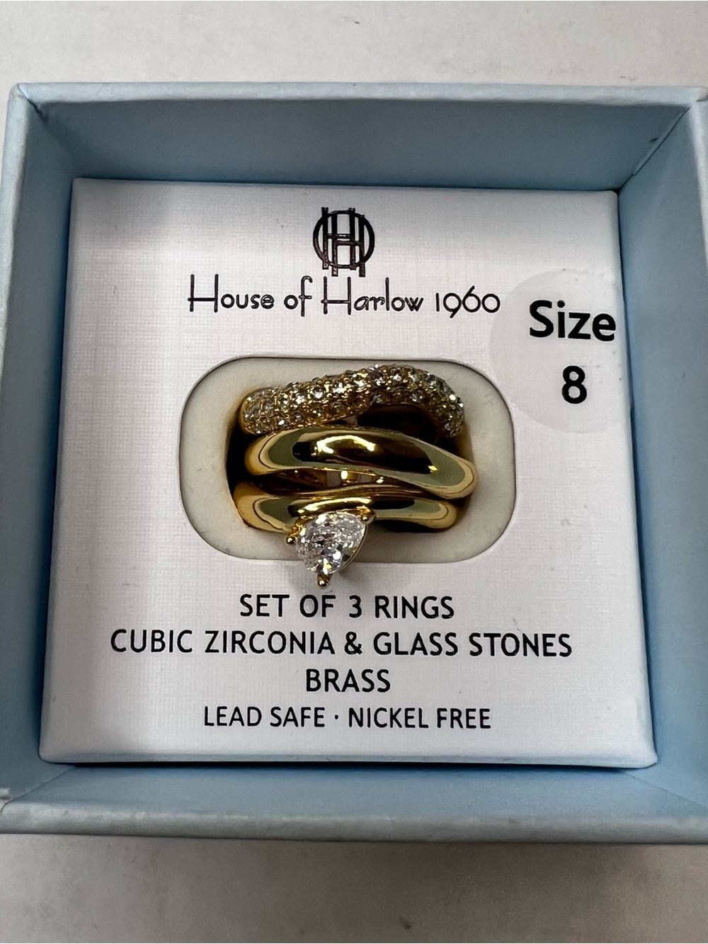 House of Harlow 1960 Set of 3 Ring
Gold Tone Size 8 New